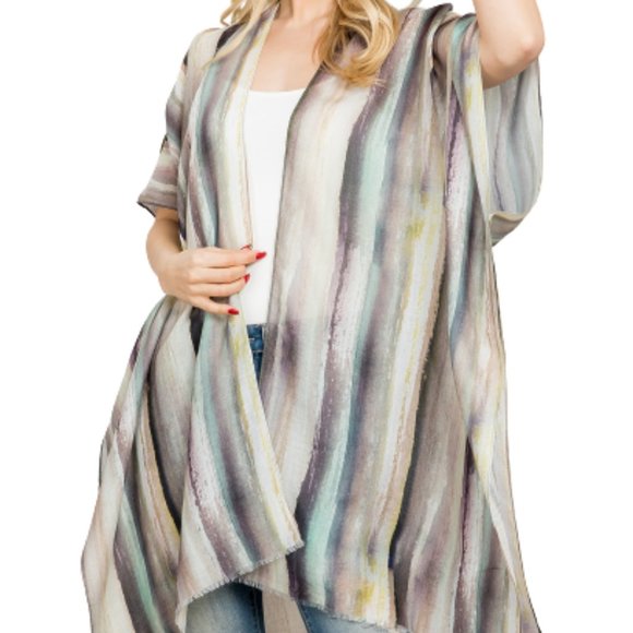 Boutique Other - Open Front Kimono Wrap Vertical Green Striped Print Cover Up